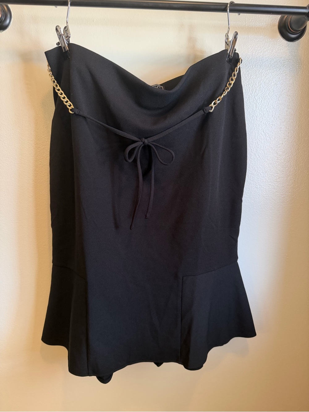 New York & Company Black Midi Peplum Skirt with Gold Chain Straps